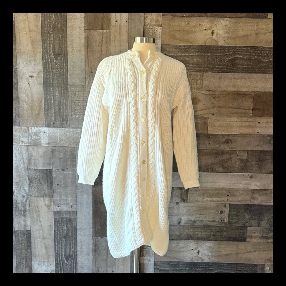 Vintage 90s cream cable knit button up cardigan large neutral gorpcore academia